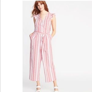 Old Navy Coral Tie-Belt Linen Blend Jumpsuit XL
